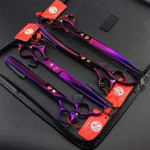 Purple Dragon 8.0 inch Professional Pet Dog Grooming Scissors Hair Cutting Straight Curved Thinning Scissors 4 PCS Set