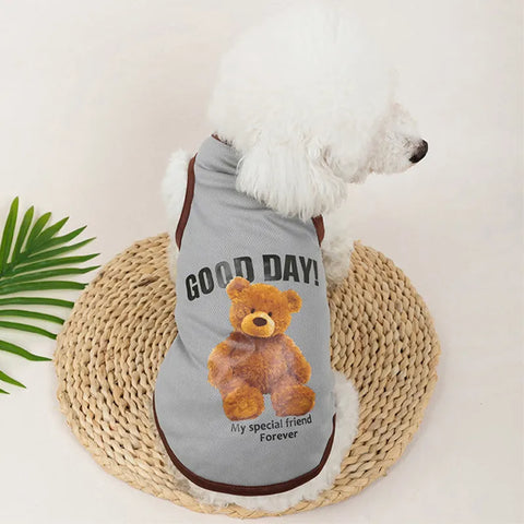 Pet Clothes Small Medium Dog French Bulldog Cat Teddy Bear Print Dog Shirts Spring And Summer Sunscreen Cool Dog Vest T-shirt