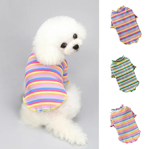 Cotton Clothing Rainbow T-shirt Pet T-shirt Pet Clothes Cotton Rainbow Striped Sweet Warm Multi-colored Cute Dog Clothes