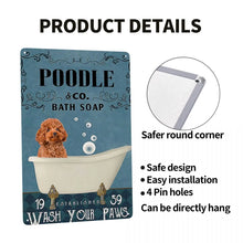 Retro Poodle Bath Soap Blue Wash Your Paws Metal Sign Personalized Pet Dog Tin Plaques Cafe Man Cave Bar Decorations Art