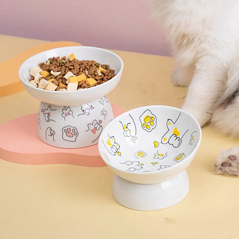 Cat Bowl Ceramic Cat Food Bowl Protects Cervical Vertebra Oblique Opening Pet High Foot Bowl Cat Food Water Bowl Dog Cat Bowl