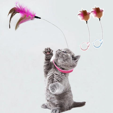 Interactive Cat Toys Funny Feather Teaser Stick with Bell Pets Collar Kitten Playing Teaser Wand Training Toys for Cats Supplies