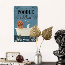 Retro Poodle Bath Soap Blue Wash Your Paws Metal Sign Personalized Pet Dog Tin Plaques Cafe Man Cave Bar Decorations Art