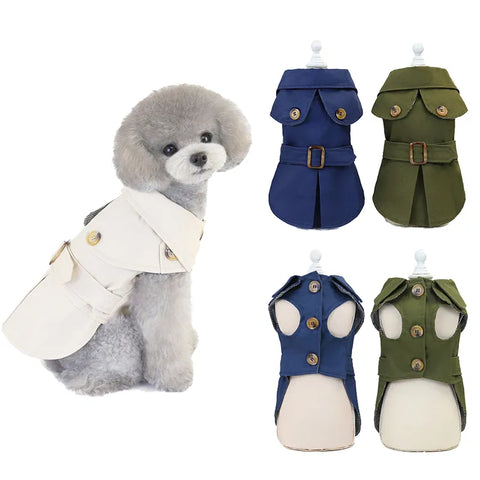 Autumn Winter Dog Clothes British Style Pet Trench Coat Belt Decor Puppy Jackets for Small Medium Dogs Outfit Chihuahua Costumes