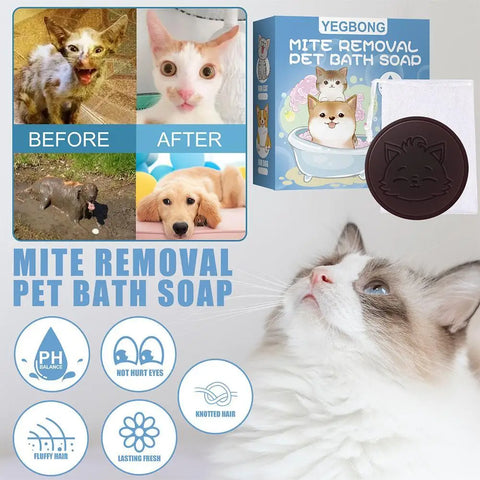 Mite Removal Bath Washing Soap With Bubble Net Anti Itch Body Deodorant Moisturizes Soothes Dog Cat Washing Soap Pet Supplies