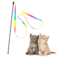 Colorful Funny Cat Stick Fun Pet Cat Dog Double Sided Rainbow Ribbon Teaser Rod Interactive Wand Toy Kitten Training Supplies