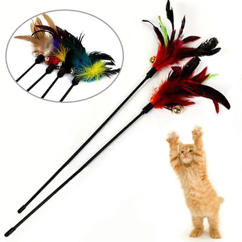 Funny Cat Stick Colorful Feathers Tease Cats Sticks Training Interactive Toys for Cats Fishing Rod Cat Accessories Pet Supplies