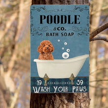 Retro Poodle Bath Soap Blue Wash Your Paws Metal Sign Personalized Pet Dog Tin Plaques Cafe Man Cave Bar Decorations Art