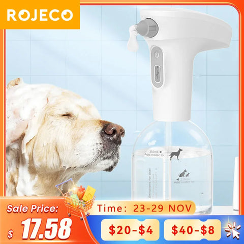 ROJECO Automatic Cat Soap Foam Dispenser Electric Pet Smart Bathroom Liquid Soap and Shampoo Dispenser For Dog Shower Dispender