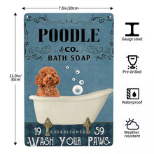 Retro Poodle Bath Soap Blue Wash Your Paws Metal Sign Personalized Pet Dog Tin Plaques Cafe Man Cave Bar Decorations Art