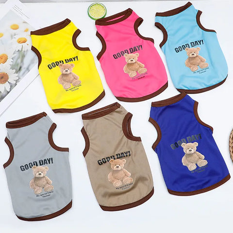 Pet Clothes Summer Breathable Puppy Cat Dog Clothes for Small Dogs Thin Dog Vest Cartoon Bear Print Corgi Teddy T Shirt Costume