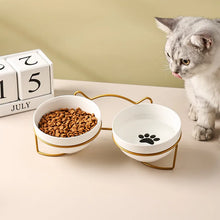 Poursweet Pet Cat Bowl Ceramic 500ML Water Feeder Food Feeding Dish Dispenser With Raised Stand Kitten Puppy Metal Elevated Bowl