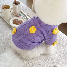 2023 Purple Flower Dog Clothes Autumn Teddy Sweater Pet Warm Knit Schnauzer Pullover Fashion Two Legged Clothing