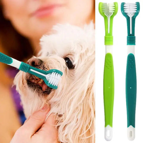 Pet Toothbrush Kit Dental Care Three Sided Soft Rubber Bristles Teeth Cleaning Toothbrush Teeth Care Dog Cat Cleaning Toothbrush